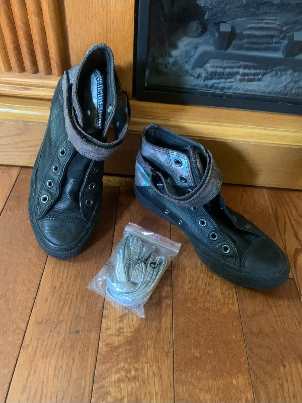 Converse Women's Black High-Top Sneakers with Iridescent  oil slick mystichrome